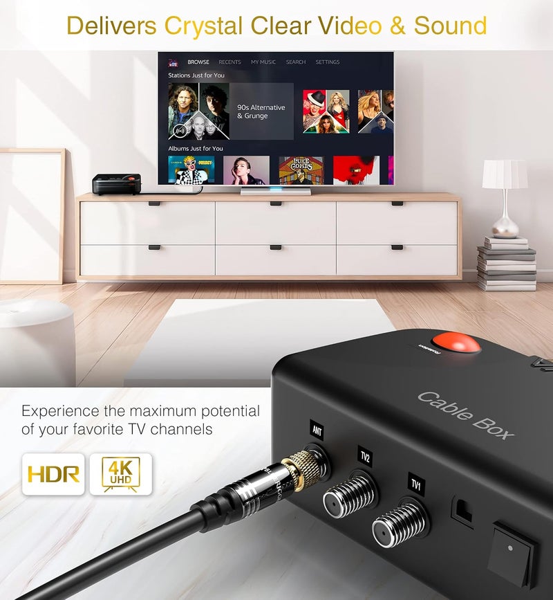 BlueRigger RG6 Digital Coaxial Audio Video Cable (25FT, Male F Type Connector, Triple Shielded) – Coax Cable for HDTV, CATV, DVB-T2/C/S, Modem, Radio, Satellite Receivers - Image 2